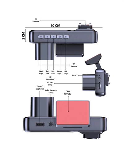 Geri Görüş Destekli Full HD Araç Kamerası – Gelişmiş 3 Kameralı Kayıt Çözümü