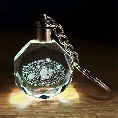 Gezegenler Temalı Işıklı Cam Küre - Renk Değiştiren Gece Lambası - Kristal Anahtarlık Seti