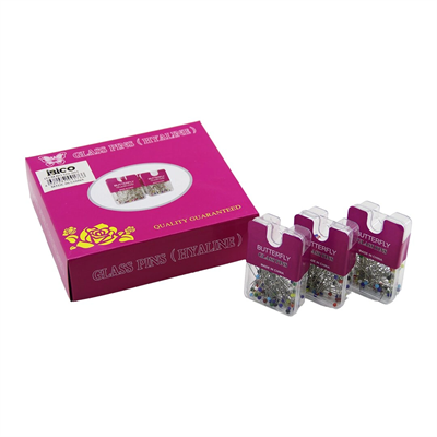 Glass Pıns Hyalıne Butterfly 1200 Adet Renkli Toplu Başörtü İğnesi Şeffaf Plastik Askılıklı Kutulu Bx40