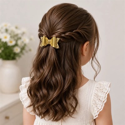 Glitter Detaylı Fiyonk Saç Tokası 2li Set 6x3 Cm Gold Simli