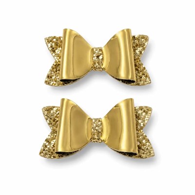 Glitter Detaylı Fiyonk Saç Tokası 2li Set 6x3 Cm Gold Simli