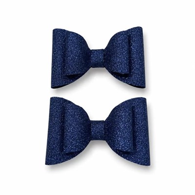 Glitter Detaylı Fiyonk Saç Tokası 2li Set 6x3 Cm Lacivert Simli