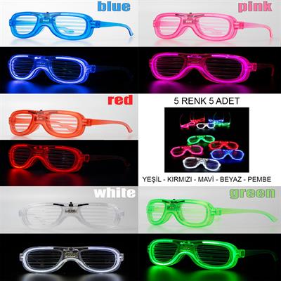 Glow Model Led Işıklı Parti Gözlüğü 3 Modlu 5 Renk 5 Adet (3936)