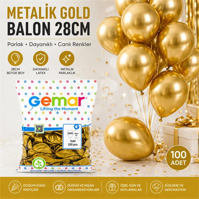 Gm-110-39 Metalik - Altın Balon 11'' - 28cm - 100 Parça Bx40