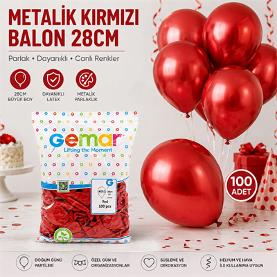 Gm-110-53 Metalik - Kırmızı Balon 11'' - 28cm - 100 Parça Bx40