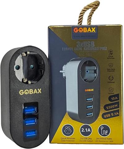 Gobax Termal Akım Korumalı Akıllı Priz 3xusb Li, Çocuk Korumalı, Led Işıklı, Yüksek Isıya Dayanıklı (3936)