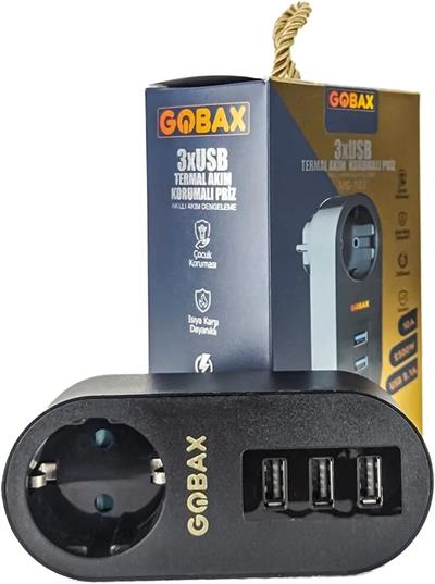 Gobax Termal Akım Korumalı Akıllı Priz 3xusb Li, Çocuk Korumalı, Led Işıklı, Yüksek Isıya Dayanıklı (3936)