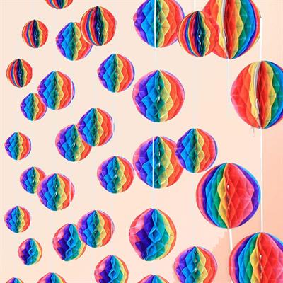 Gökkuşağı Renkli 30 cm Rengarenk Kağıt Süs Fener 1 Adet (3936)