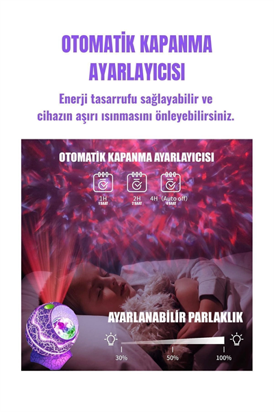 Gökyüzü Projeksiyonlu, Bluetooth Hoparlör Özellikli Dinozor Yumurtası Tasarımlı Gece Lambası