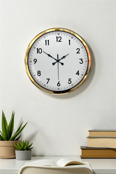 Gold & White Luxury Classic 52 Cm Metal Duvar Saati