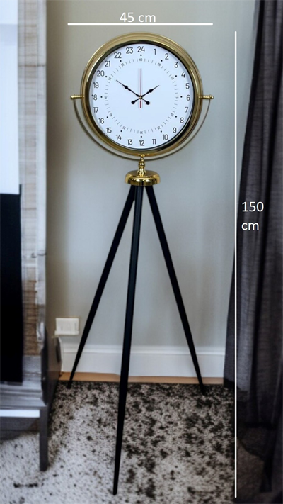 Gold 24 Saat Göstergeli Özel Tasarım Tripod Ayaklı Saat