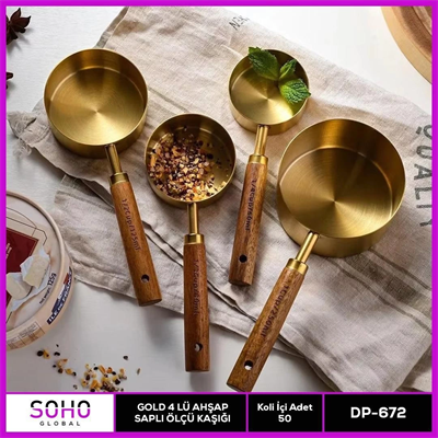 Gold 4lü Ahap Saplı Ölçü Kaşığı