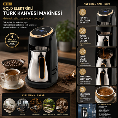 Gold Elektrikli Türk Kahvesi Makinesi 4 Fincan Sesli Uyarı - Taşma Önleyici Sistem Scm-2984 Bx40