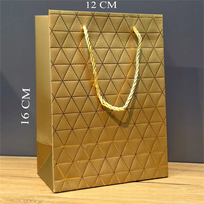 Gold Geometrik Desenli Mini Boy Karton Hediye Çantası