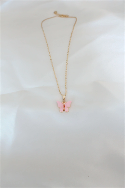 Gold Kaplama Pembe Sedefli Kelebek Kolye