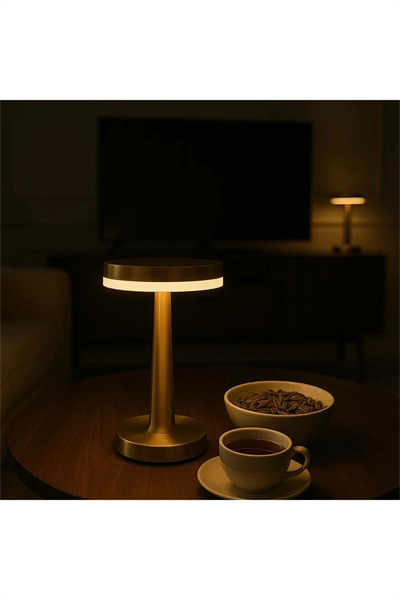 Gold Mantar Masa Lambası 3 Renk Modlu Kablosuz Şarjlı Dekoratif Metal LED Abajur