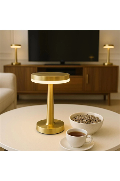 Gold Mantar Masa Lambası 3 Renk Modlu Kablosuz Şarjlı Dekoratif Metal LED Abajur