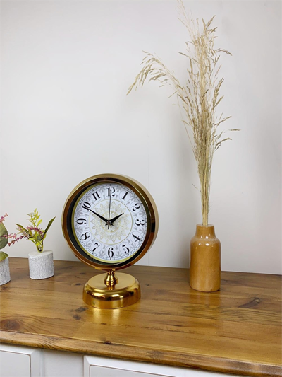 Gold Metal Çini Desen Masa Saati 25×20 cm