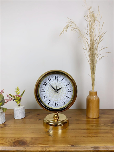 Gold Metal Çini Desen Masa Saati 25×20 cm