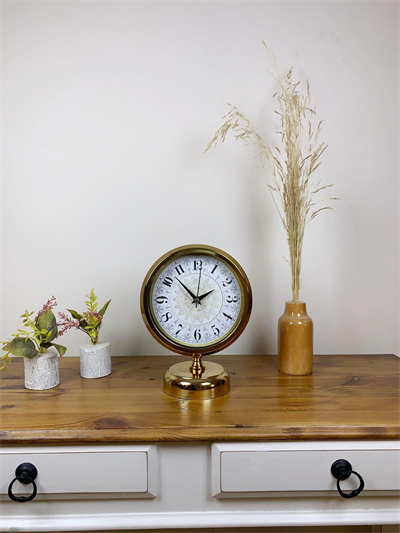 Gold Metal Çini Desen Masa Saati 25×20 cm