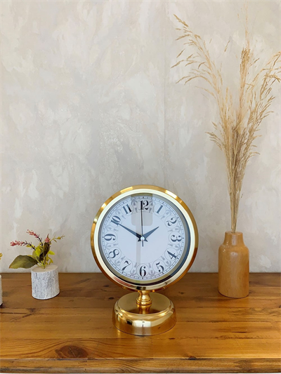 Gold Metal Desenli Masa Saati 25×20 cm