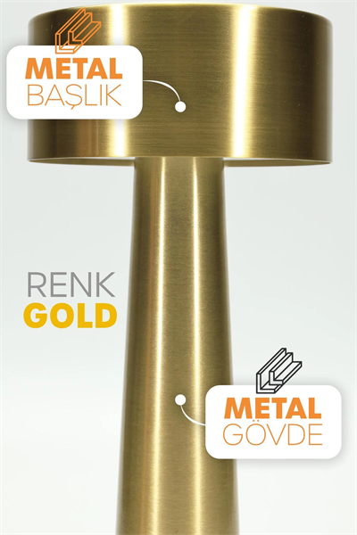 Gold Metal Dokunmatik Şarjlı Masa Lambası 3 Işık Parlaklık Ayarlı Gece Abajuru LED