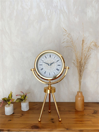 Gold Metal Mini Tripod Çini Desenli Roma Rakamı Masa Saati 45×26 cm