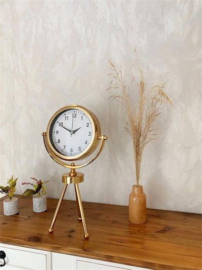 Gold Metal Mini Tripod Lüks Masa Saati 45×26 cm