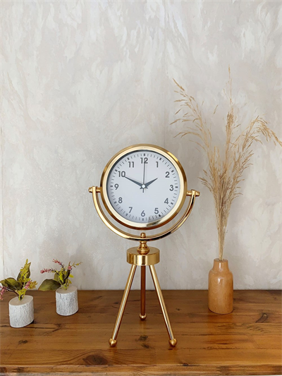 Gold Metal Mini Tripod Lüks Masa Saati 45×26 cm