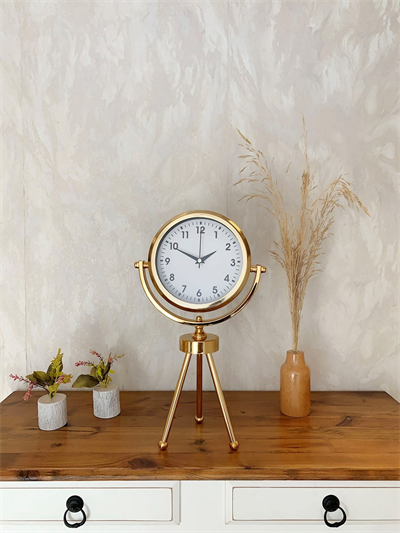 Gold Metal Mini Tripod Lüks Masa Saati 45×26 cm