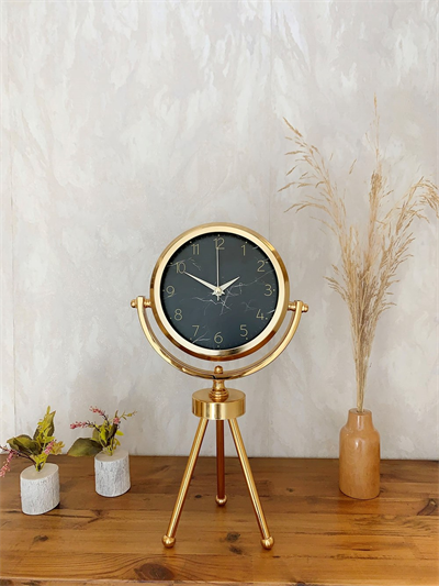 Gold Metal Mini Tripod Mermer İlhamı Masa Saati 45×26 cm
