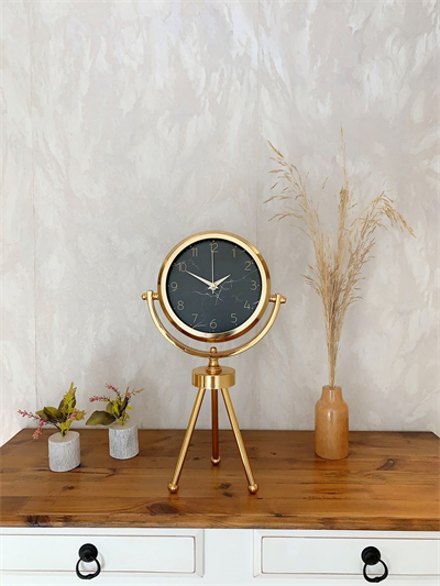 Gold Metal Mini Tripod Mermer İlhamı Masa Saati 45×26 cm