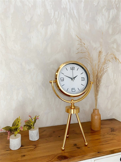 Gold Metal Mini Tripod Modern Masa Saati 45×26 cm – Şık ve Dekoratif Tasarım