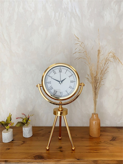 Gold Metal Mini Tripod Retro Masa Saati 45×26 cm