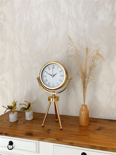 Gold Metal Mini Tripod Retro Masa Saati 45×26 cm