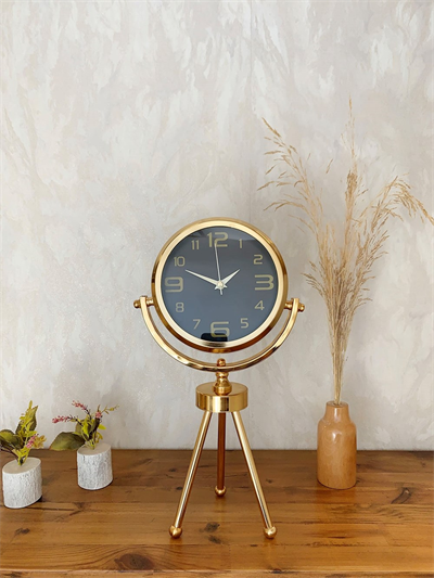 Gold Metal Mini Tripod Siyah İnci Masa Saati 45×26 cm – Şık ve Modern Dekoratif Tasarım
