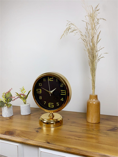 Gold Metal Siyah İnci Masa Saati 25×20 cm