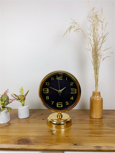 Gold Metal Siyah İnci Masa Saati 25×20 cm