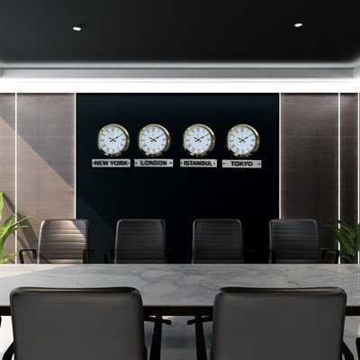 Gold Prestige 4’lü 36 Cm Metal Tabelalı Dünya Saat Seti