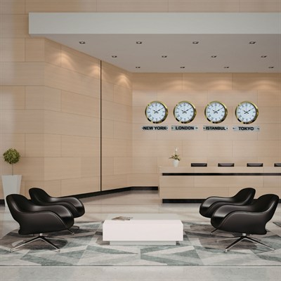 Gold Prestige 4’lü 36 Cm Metal Tabelalı Dünya Saat Seti