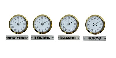 Gold Prestige 4’lü 36 Cm Metal Tabelalı Dünya Saat Seti