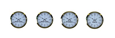 Gold Prestige 4’lü Metal 36 cm Dünya Duvar Saatleri