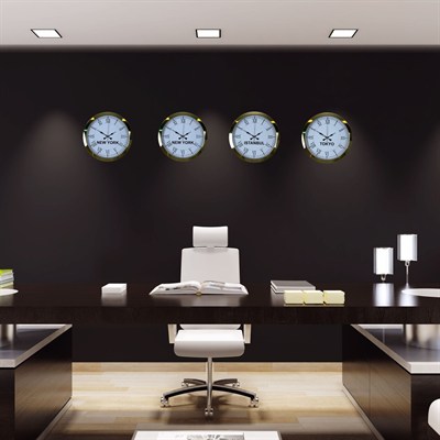 Gold Prestige 4’lü Metal 36 cm Dünya Duvar Saatleri