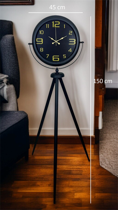 Gold Rakamlı Siyah Tripod Ayaklı Saat