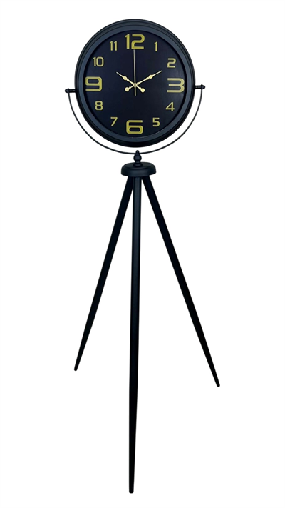 Gold Rakamlı Siyah Tripod Ayaklı Saat