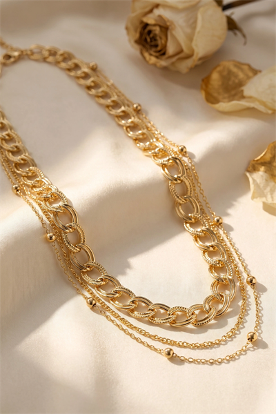 Gold Renk Pirinç Zincir Model Kombin Kadın Kolye