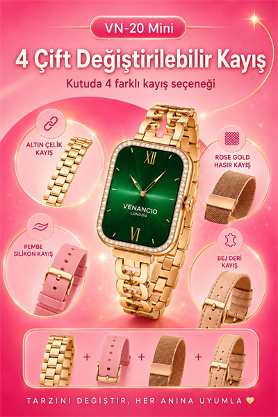 Gold Renk Tasarımlı Akıllı Saat Çoklu Kordonlu Dokunmatik Ekran Günlük Kullanım