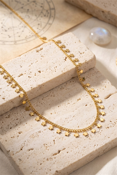 Gold Renk Yıldız Pul Model 60 cm Kadın Kolye