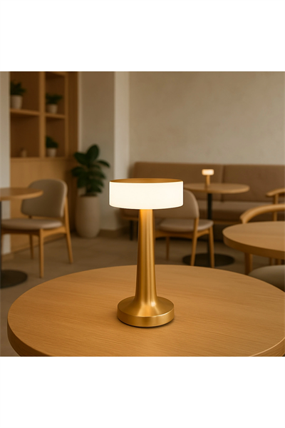 Gold Silindir Şarjlı Masa Lambası Modern Dekoratif LED Kablosuz Metal Abajur Modeli