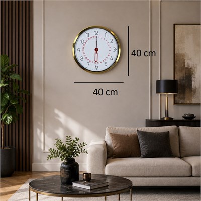 Gold Takvimli 40 x 40 Cm Metal Duvar Saati